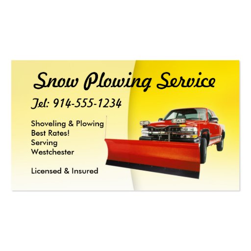 CUSTOMIZABLE Snow Plowing Yellow Business Card Template (front side)