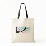 Customizable sparrow bird cherry blossoms graphic tote bag