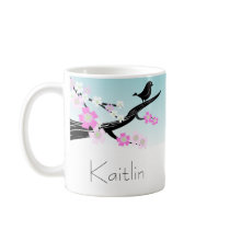 Customizable sparrow bird cherry blossoms graphic mug