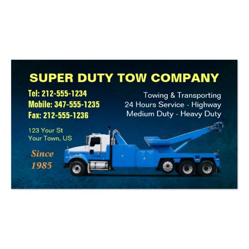 CUSTOMIZABLE Super Duty Towing BC Business Card (front side)