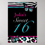 Customizable Sweet 16 Animal Print Butterfly Poste