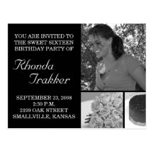 Customizable Sweet 16 Sixteen Card Invitation Postcard