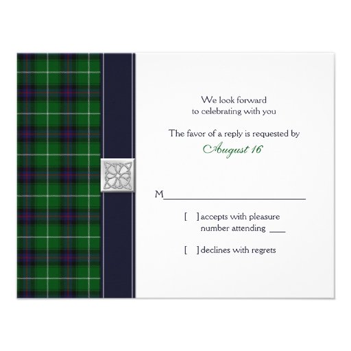 Customizable Tartan Celtic Wedding Reply Card Personalized Invite