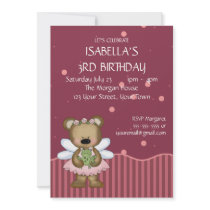 Customizable Teddy Bear Pink Fairy Princess Invitation