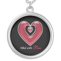 Customizable Text Silver and Red Hearts Necklace