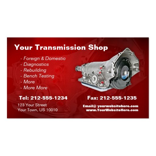 CUSTOMIZABLE Transmission Repair Business Card (back side)