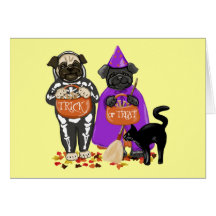 Customizable Trick or Treat Halloween Pugs Cards
