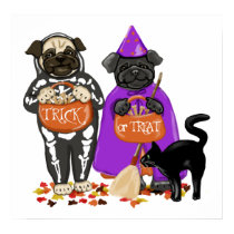 Customizable Trick or Treat Halloween Pugs Posters posters by designsbydandy Customizable Trick or Treat Halloween Pugs Posters posters