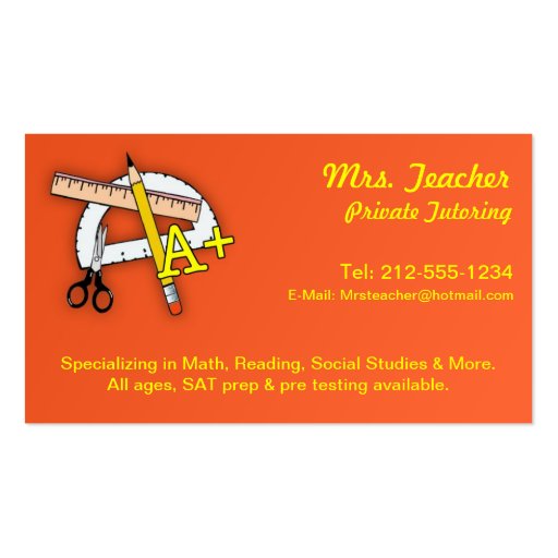 CUSTOMIZABLE Tutor Business Cards (front side)