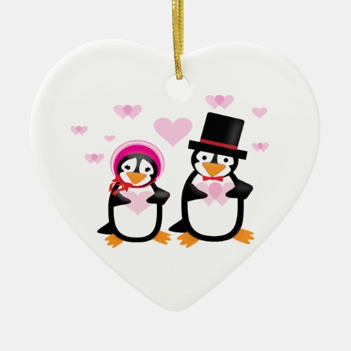 Customizable Victorian Valentine Penguins  Ornamen Ornaments