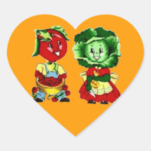 Customizable Vintage Vegetable Couple Heart Stickers