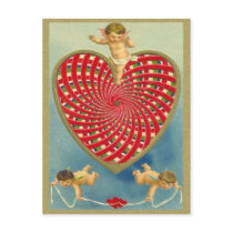 Customizable Vintage Woven Heart and Cherubs postcards