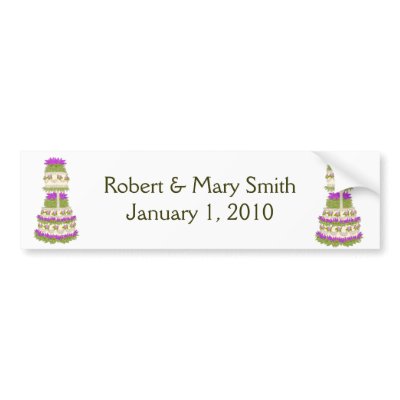 Customizable Wedding Cake Bumper Sticker by CarolynMcFann