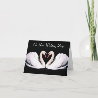 Swan heart wedding card with customizable text on the front