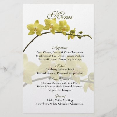 Customizable Yellow Orchids Wedding Menu Card Flyers by wasootch