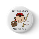 Customize Boy Baseball Red Cap Pinback Button
