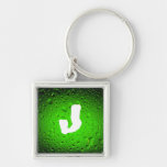 Customize initial Cool water drops green  keychain