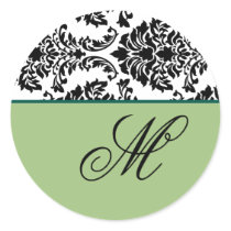 Customize Monogram Baroque Black and Sage Green stickers