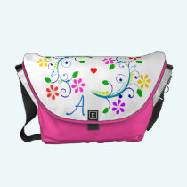 Customize Monogram Rickshaw Floral and Heart messenger bags