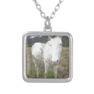 Customize Nice White Horse Square Pendant Necklace
