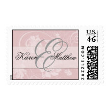Customize pink and gray wedding postage