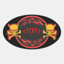 Customize Skulls and Flames Design, <TEXT> Oval Stickers