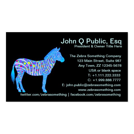 Customize These Fun Zebra Business Cards (front side)