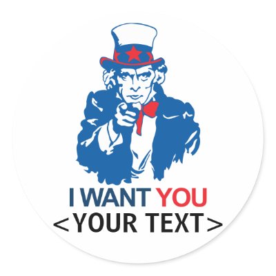 CUSTOMIZE UNCLE SAM WANT YOU, <YOUR TEXT> ROUND STICKERS by customize_it