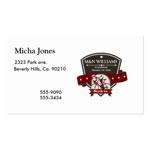 Customize Your Name Bicycle Company Logo Business Card Template (front side)