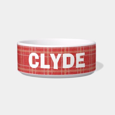 Customized Add a Name Red Plaid Pet Dish Cat Water Bowls