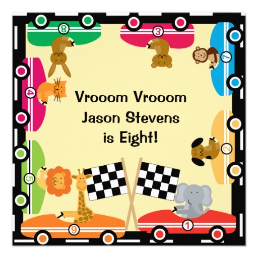 Customized Animal Racers Birthday Invites