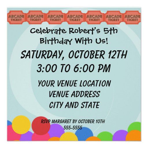 Customized Arcade Birthday Party Invitation