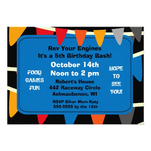 Customized Biker Motorcycle Birthday Invitations