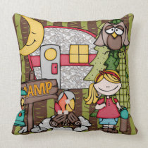 Customized Blond Haired Girl Camping Pillow pillows
