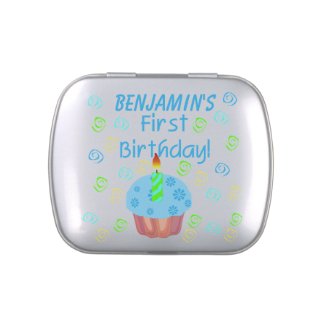 Customized Blue Cupcake 1st Birthday Candy Tins