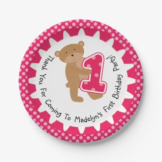 Customized Brown Bear 1st Birthday Paper Plates 7 Inch Paper Plate