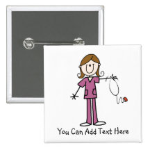 Customized Brown Hair Stick Figure Nurse  Button