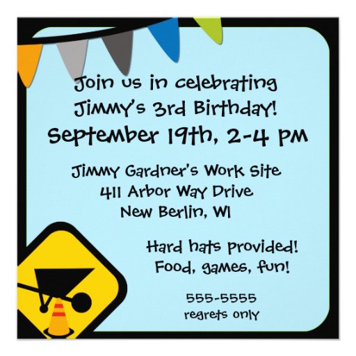 Customized Construction Birthday Invitation