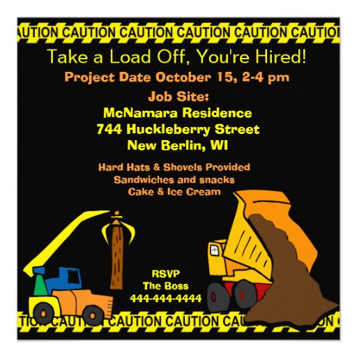 Customized Construction Vehicle Birthday Invites