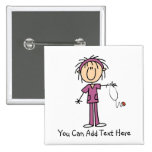 Customized Dark Hair Stick Figure Nurse Button
