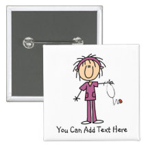 Customized Dark Hair Stick Figure Nurse Button