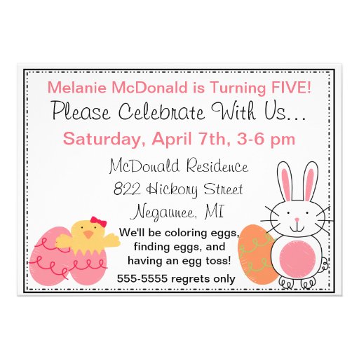 Customized Easter 5x7" Birthday Invitation