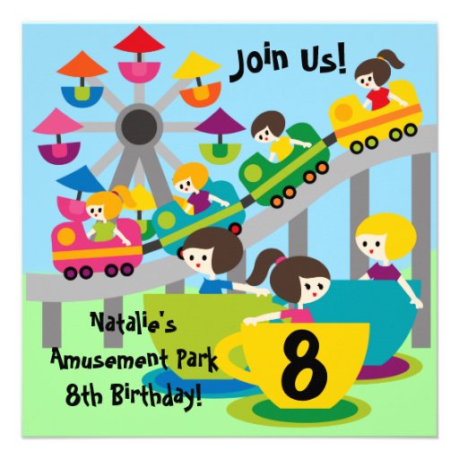 Customized Girls Amusement Park Birthday Invites