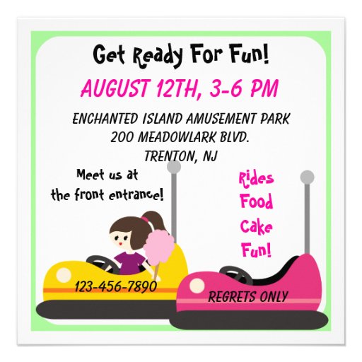 Customized Girls Amusement Park Birthday Invites