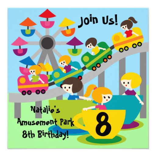 Customized Girls Amusement Park Birthday Invites
