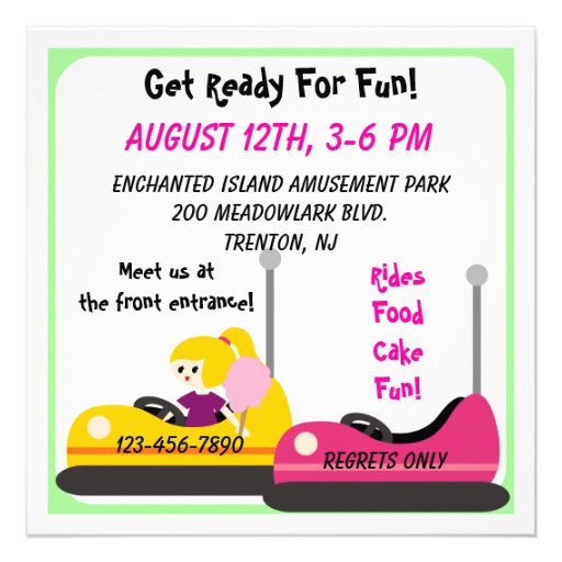 Customized Girls Amusement Park Birthday Invites