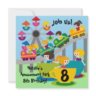 Customized Girls Amusement Park Birthday Invites invitation