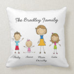 Customized Mom With Children Stick Figure Pillow