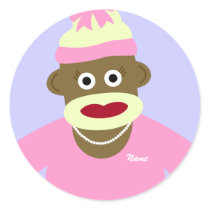 Customized Name or Monogram Sock Monkey Girl Round Stickers