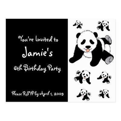 Customized Panda Bear Children's Party Invitations Postcard